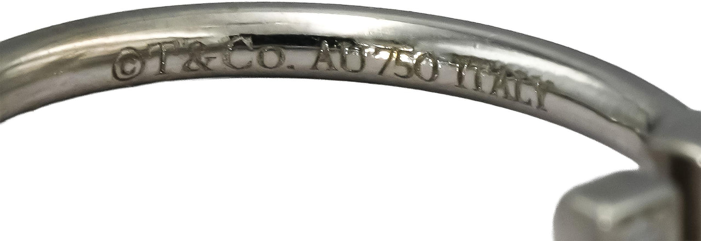 TIFFANY & CO. 18k White Gold Diamond T Band Ring 0.18CT Size 5.5 w/ Pouch