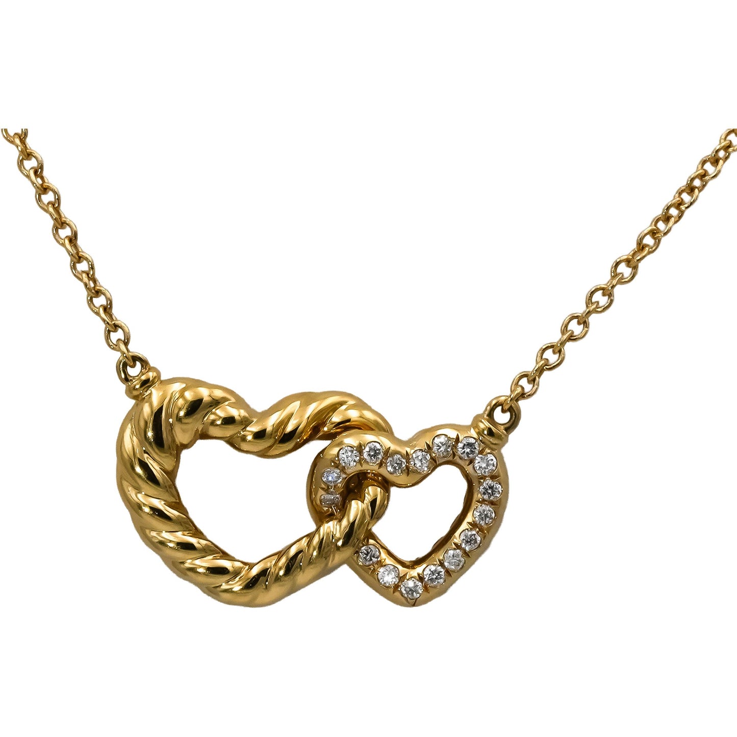 DAVID YURMAN 18k Yellow Gold VS Diamond Interlocking Hearts Necklace 0.09CT