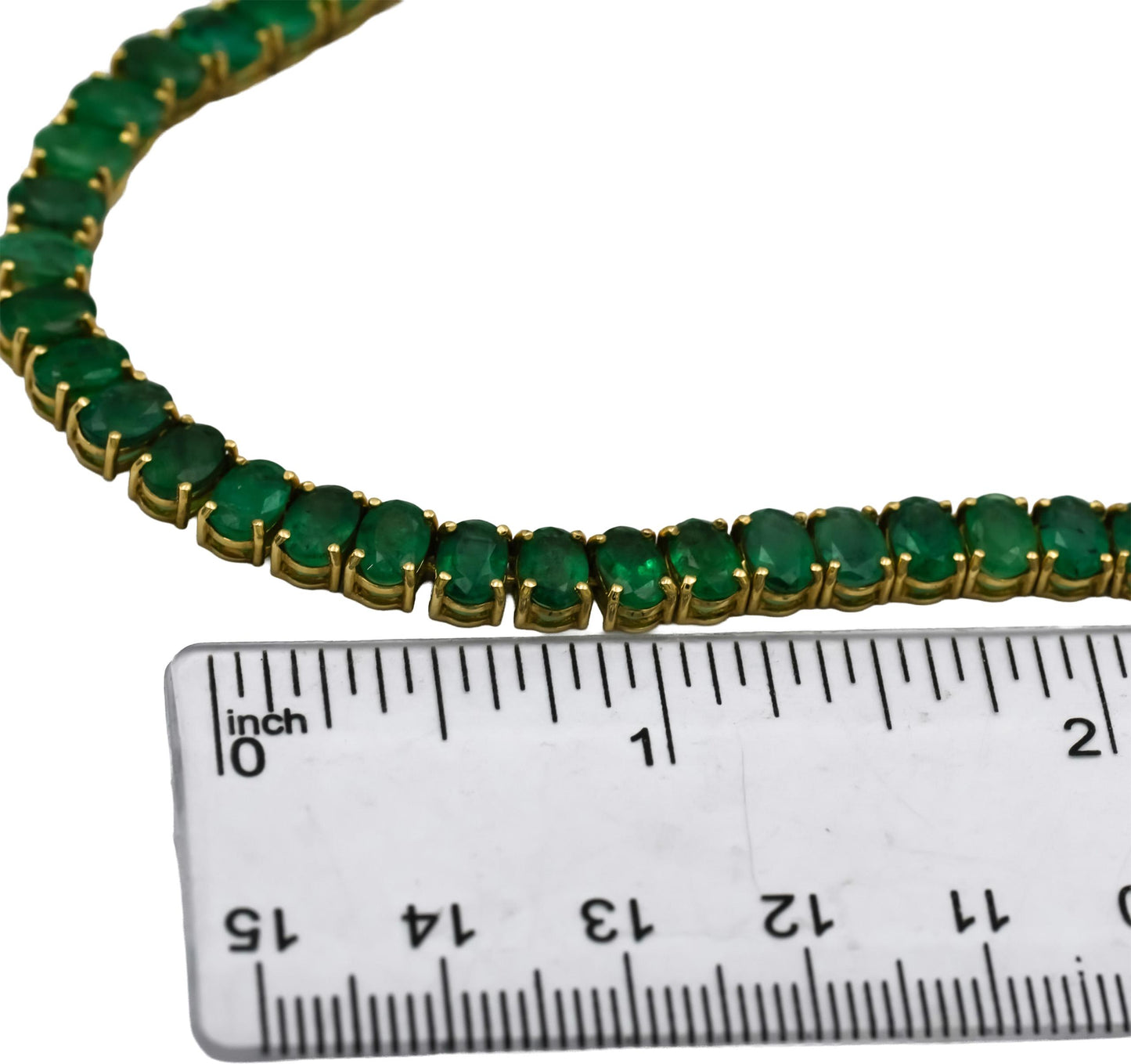 14k Yellow Gold Oval Cut Emerald Line Necklace 30.0CT