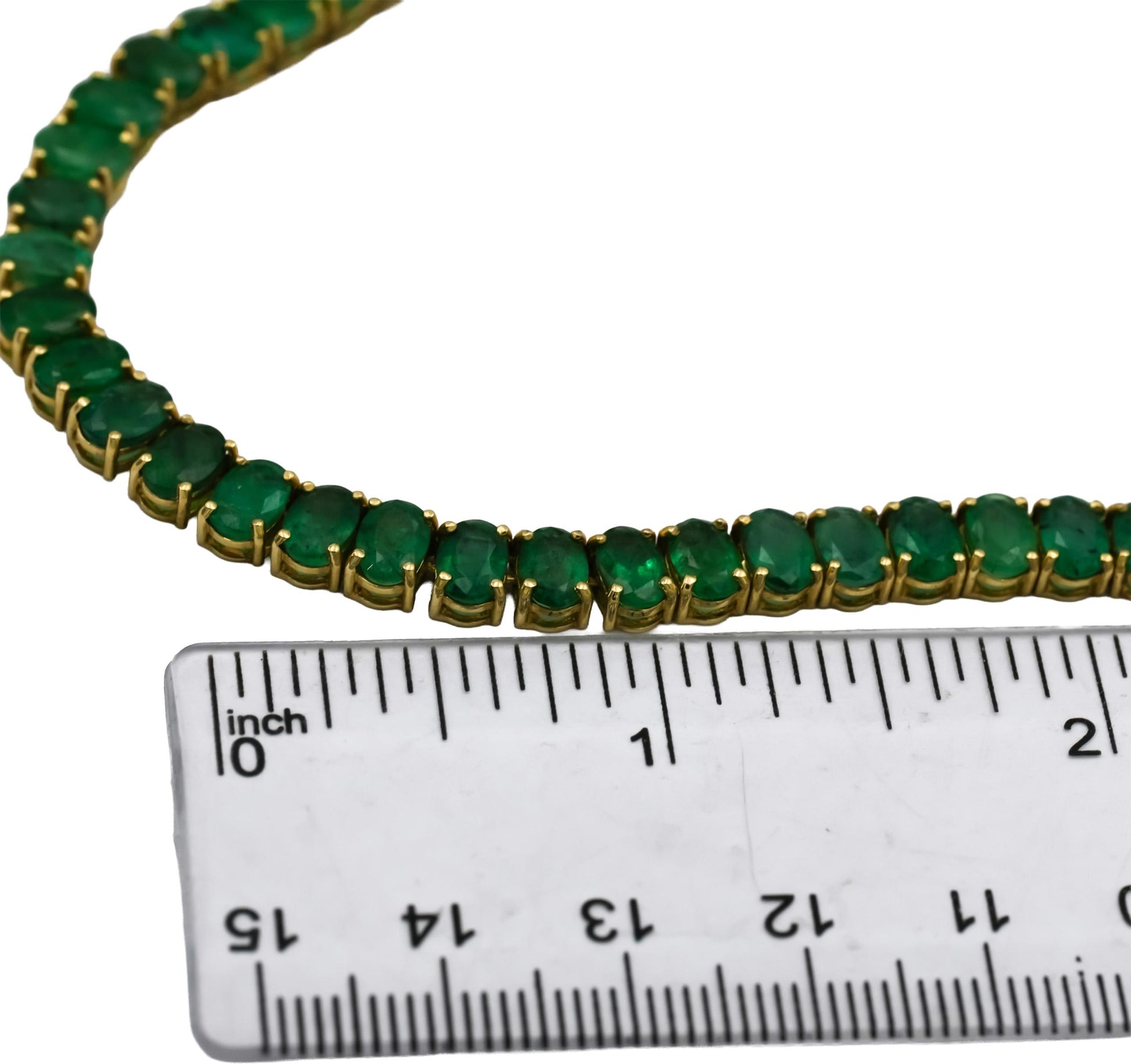 14k Yellow Gold Oval Cut Emerald Line Necklace 30.0CT