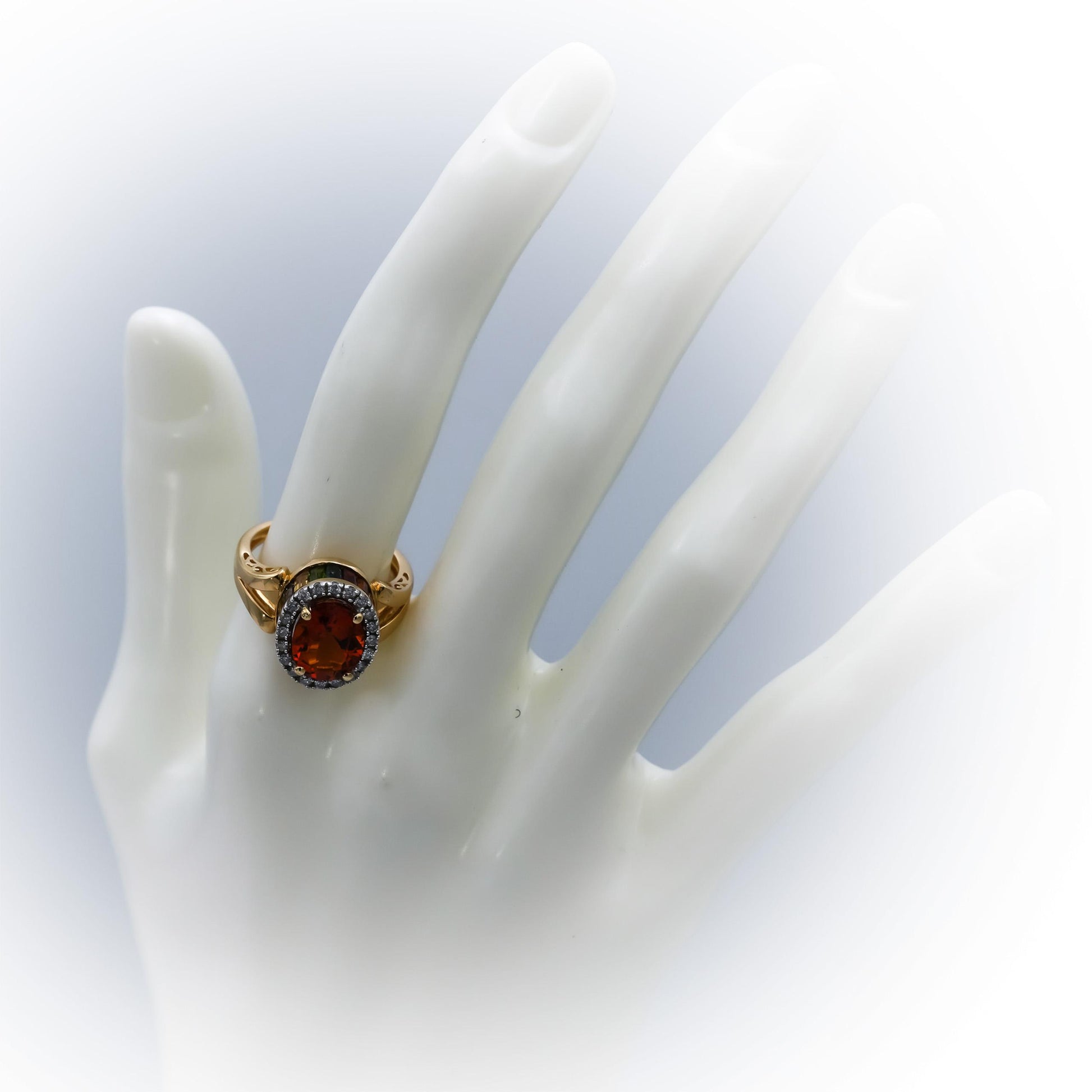 14k Yellow Gold Diamond Citrine Multi Color Gemstone Ring 4.33CT Size 7