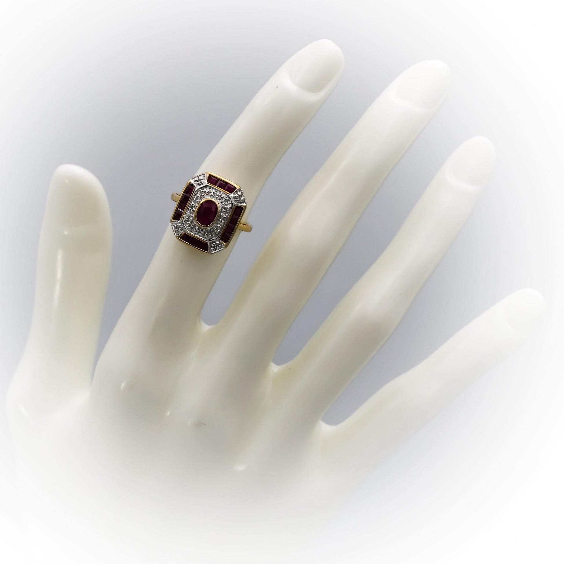 10k Yellow and White Gold Ruby Cocktail Ring 1.0CT Size 5 w/ Diamond Accents