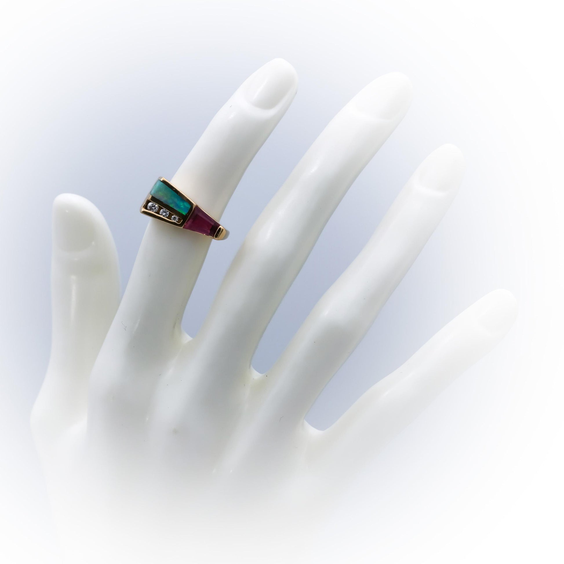 14k Yellow Gold Diamond Pink Tourmaline Opal Cocktail Ring 1.10CT Size 4.5