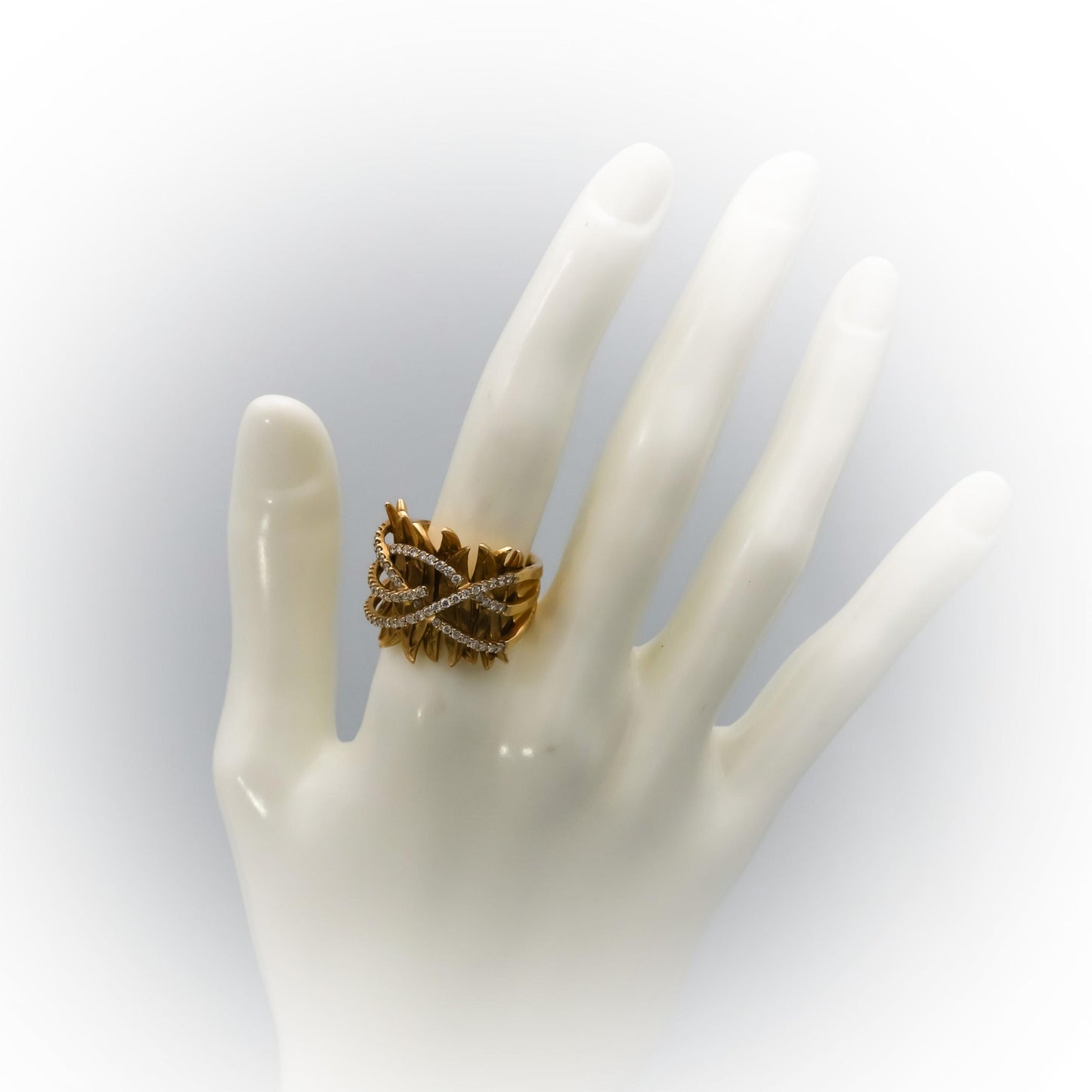 14k Yellow Gold Round Diamond Floral Leaf Cocktail Ring 1.0CT Size 7