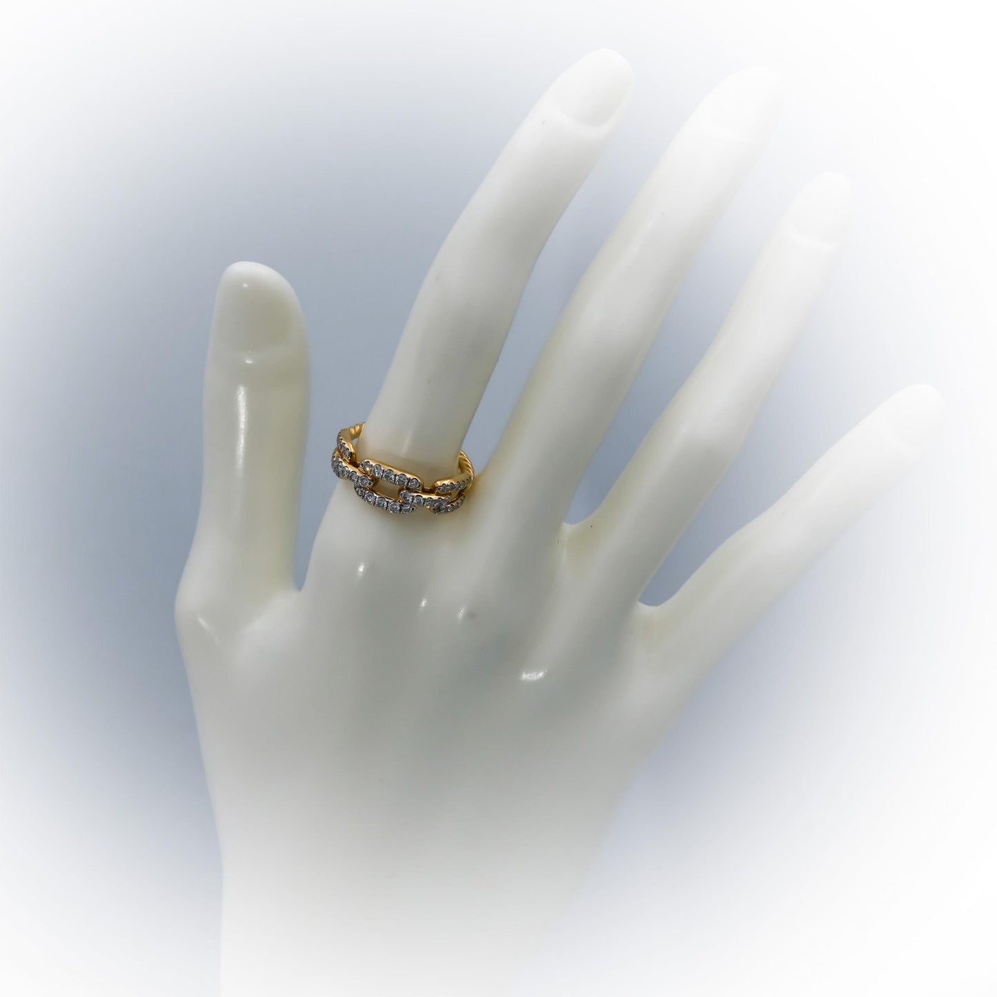 DAVID YURMAN 18k Yellow Gold Diamond Stax Chain Link 7mm Ring 0.50CT Size 7.5