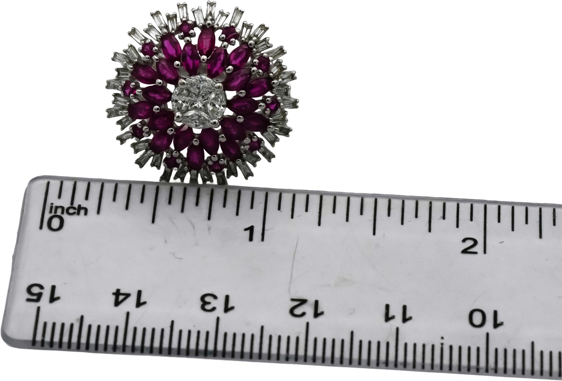 18k White Gold Diamond and Ruby Cocktail Ring 2.85CT Size 7