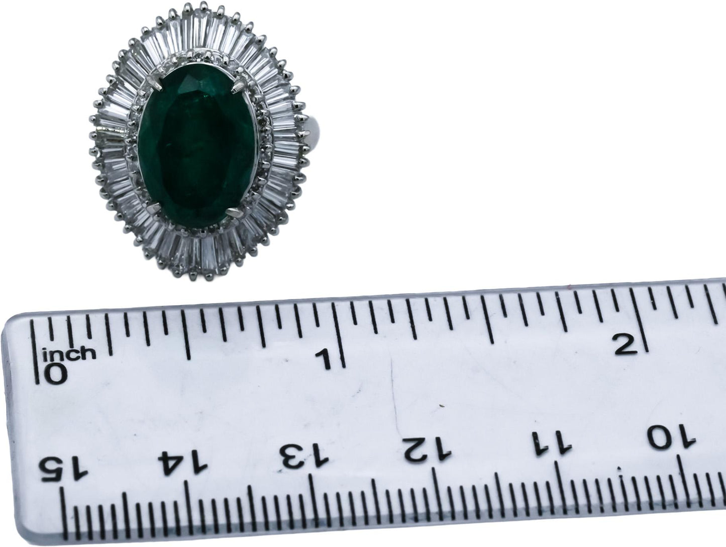Platinum Round Baguette Diamond & Oval Emerald Cocktail Ring 7.63CT Size 5.25