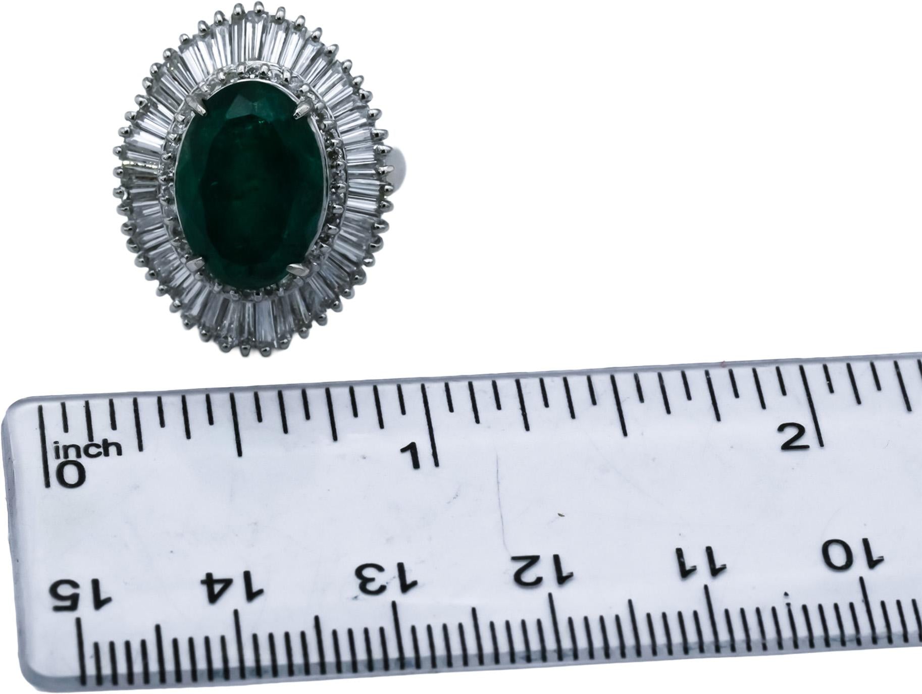 Platinum Round Baguette Diamond & Oval Emerald Cocktail Ring 7.63CT Size 5.25