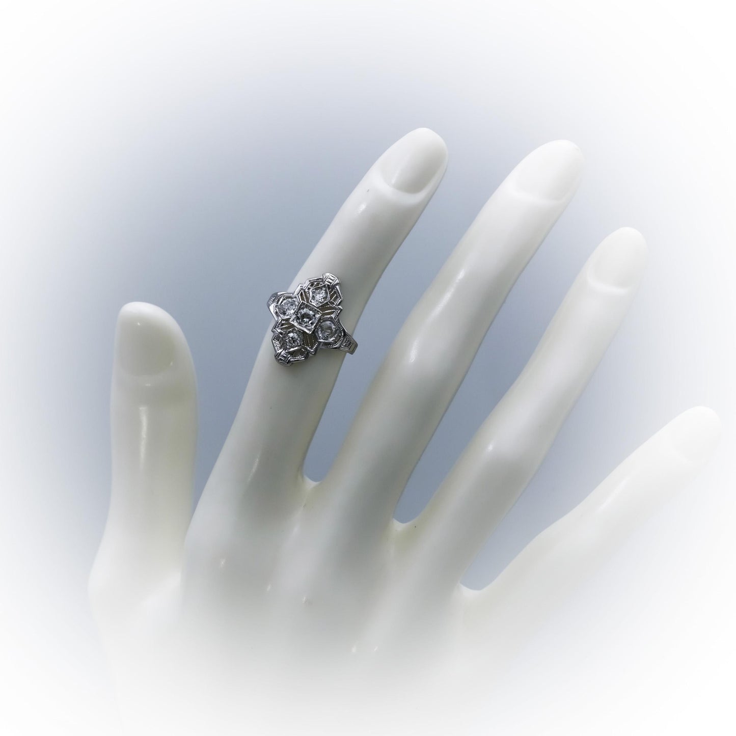 Art Deco Antique Filigree 14k White Gold Old Euro Diamond Ring 0.70CT Size 4.25