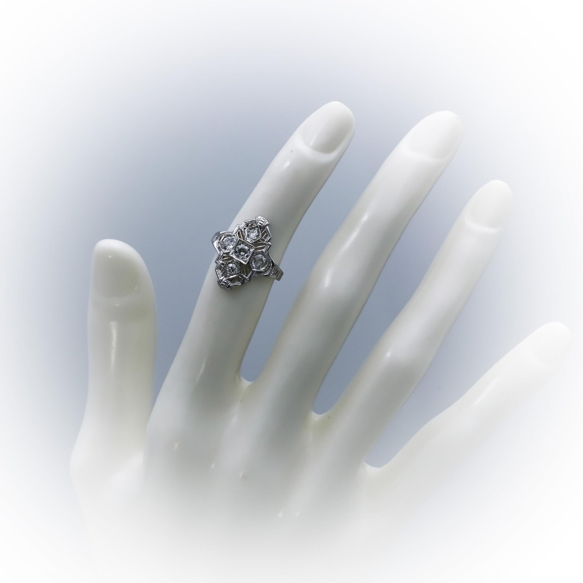 Art Deco Antique Filigree 14k White Gold Old Euro Diamond Ring 0.70CT Size 4.25