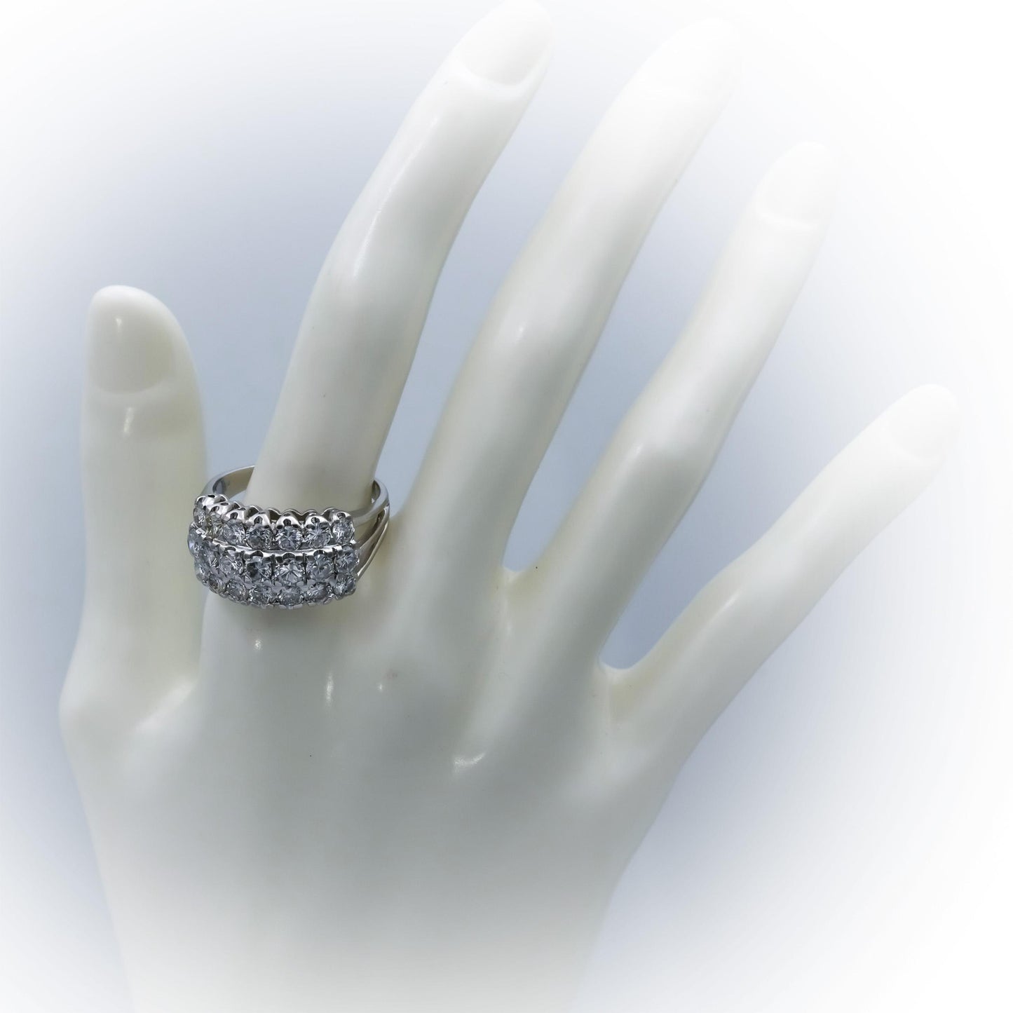 Vintage 14k White Gold VS Round Diamond Three Row Ring 3.0CT Size 11
