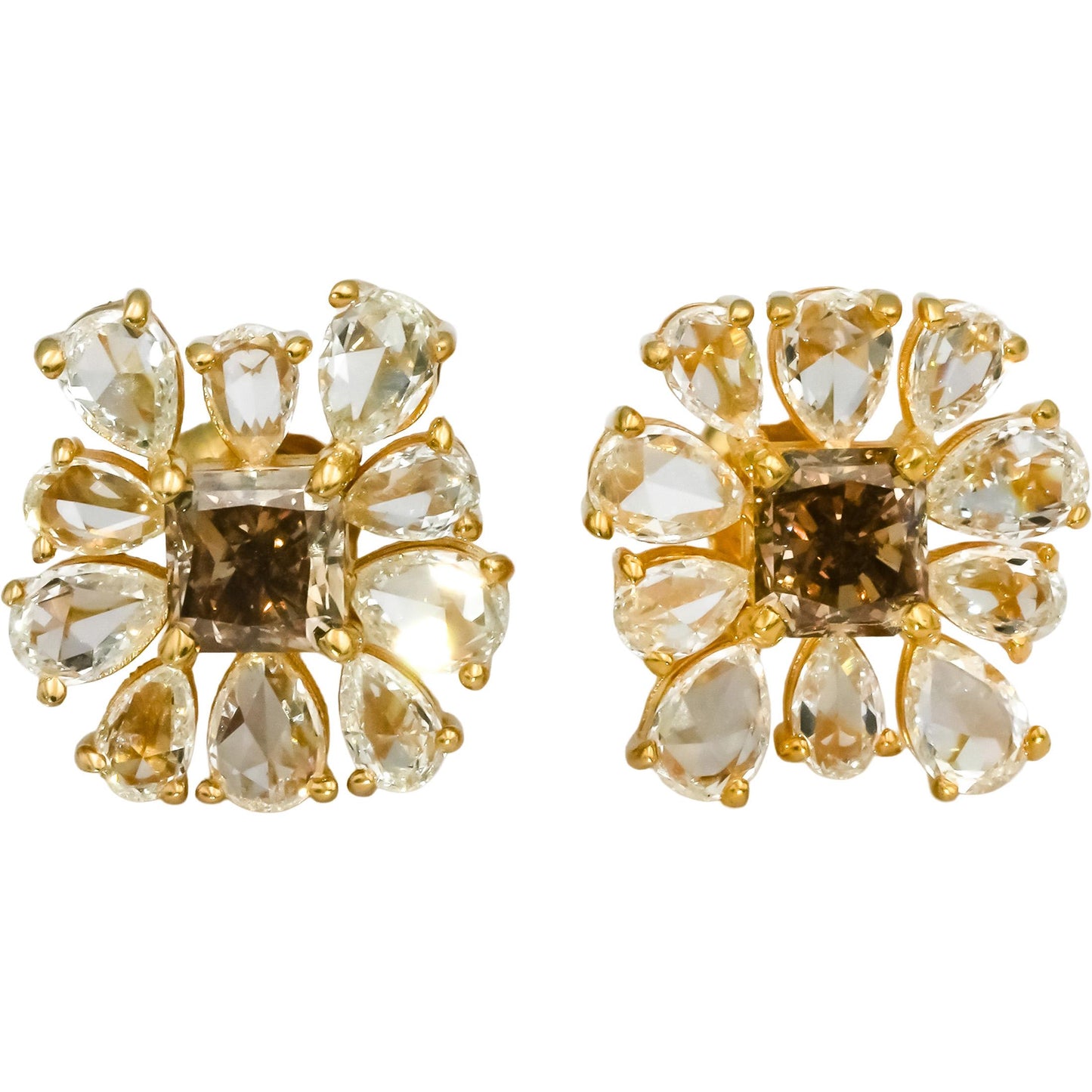 18k Yellow Gold VS Cushion and Pear Cut Diamond Stud Earrings 4.37CT 22 Pieces