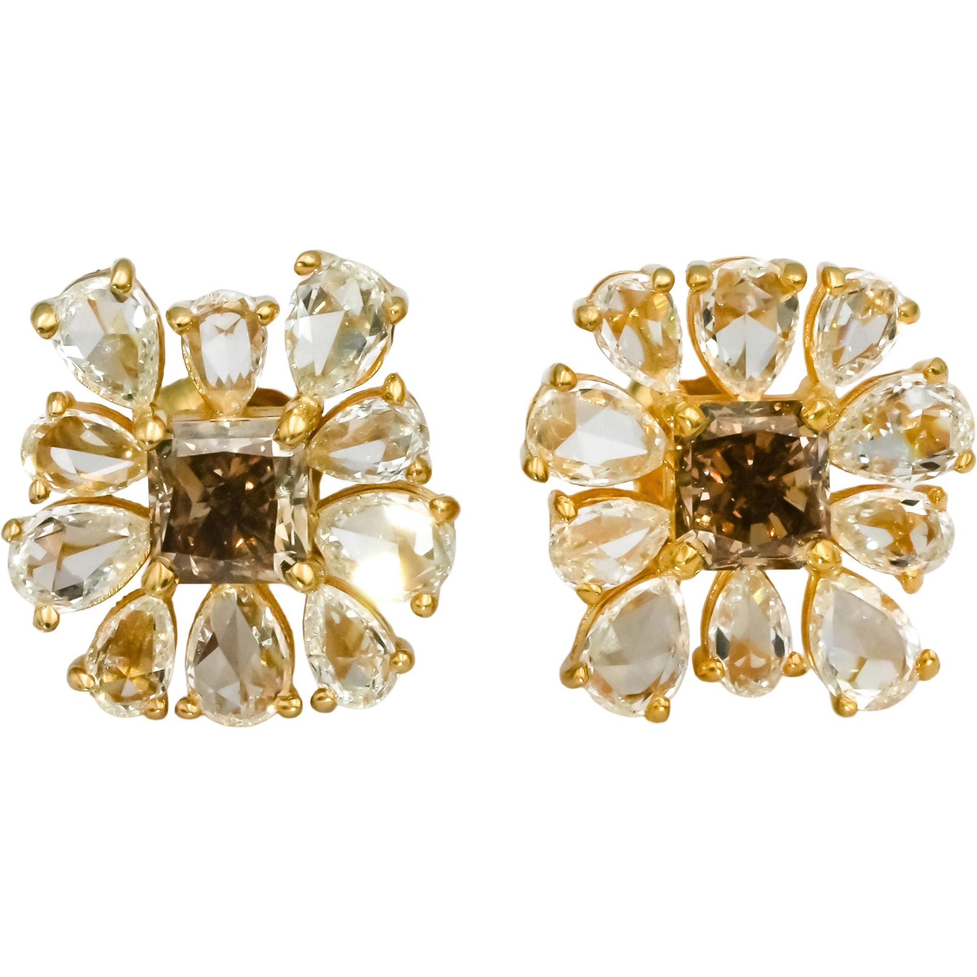 18k Yellow Gold VS Cushion and Pear Cut Diamond Stud Earrings 4.37CT 22 Pieces