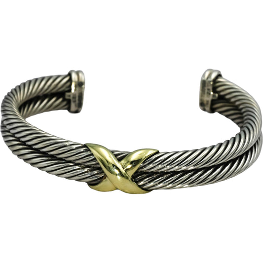DAVID YURMAN Sterling Silver 14k Yellow Gold Crossover Cable Cuff Bracelet