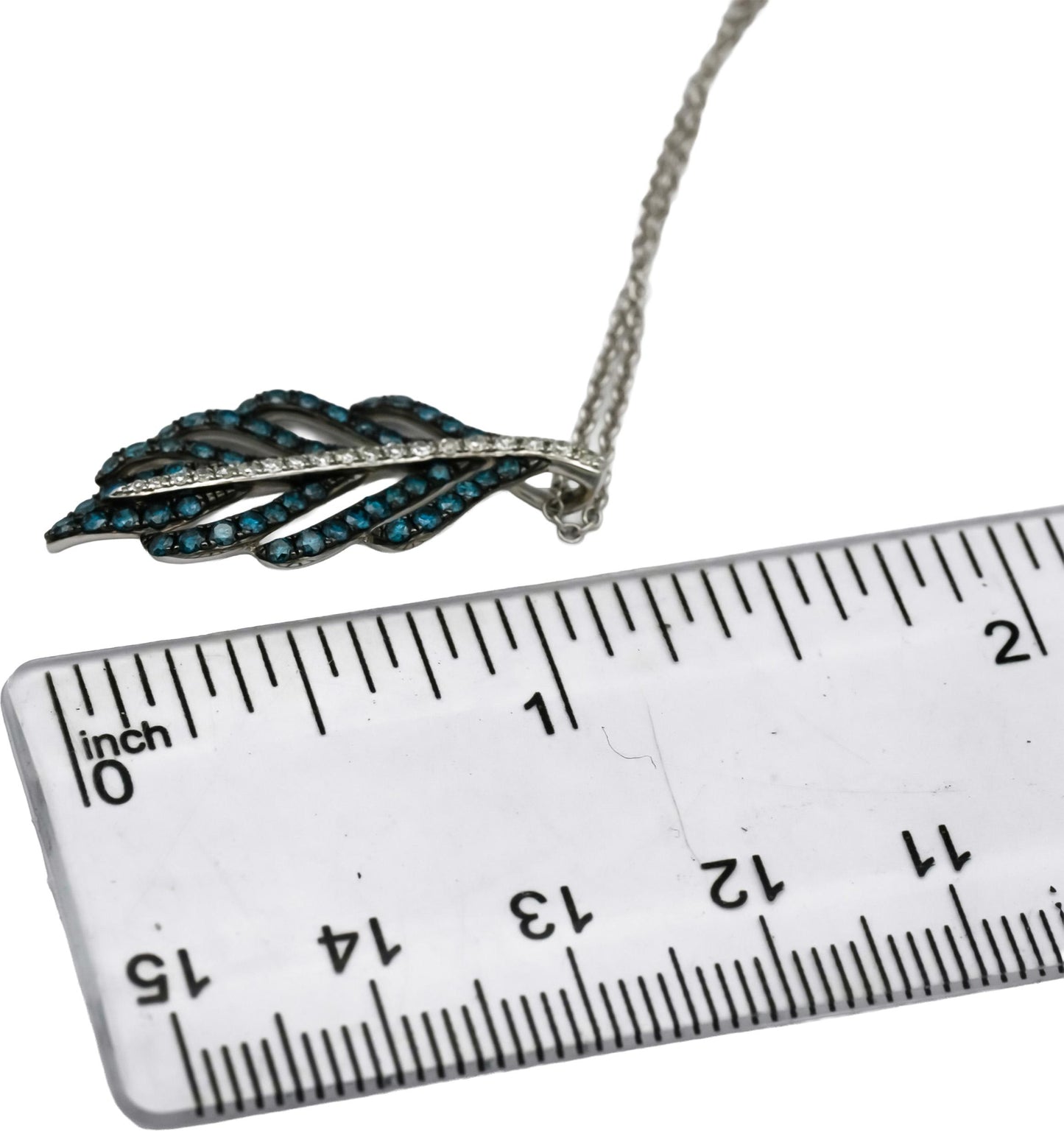 EFFY 14k White Gold White and Blue Diamond Leaf Pendant Necklace 0.50CT