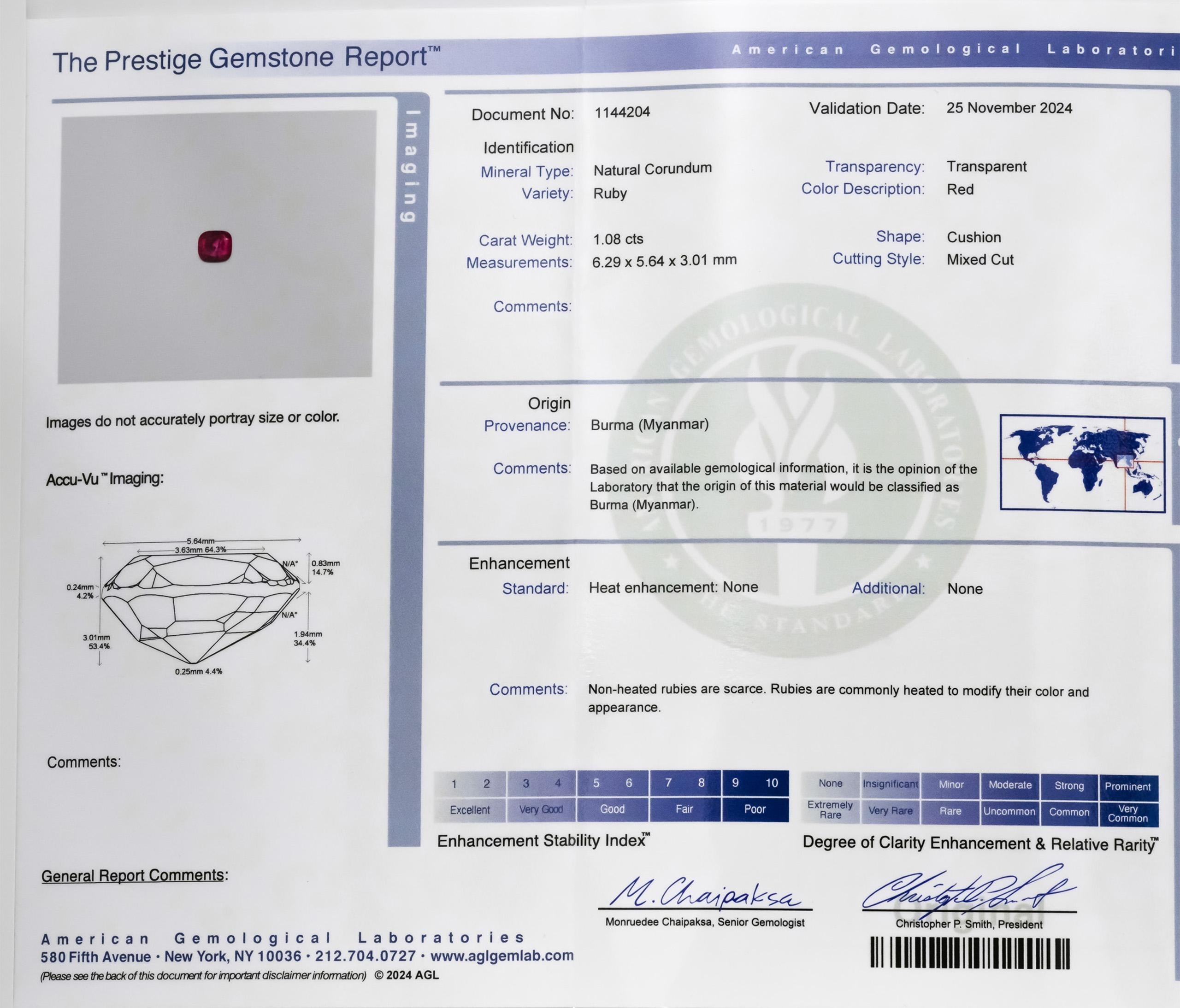 AGL Certified Antique Platinum Burma Ruby and Diamond Ring 1.70CT Size 6.25