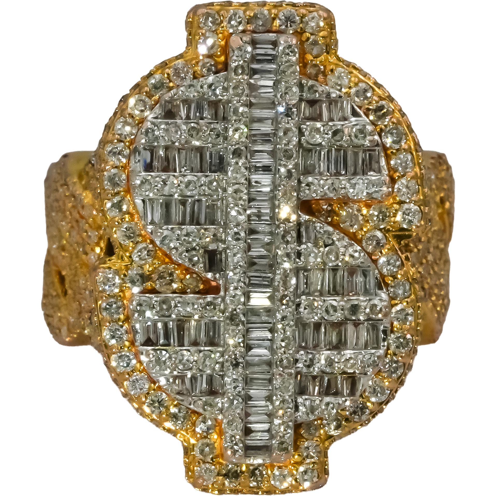 10k Rose & White Gold Diamond Cluster Dollar Sign Ring 3.50CT Size 5