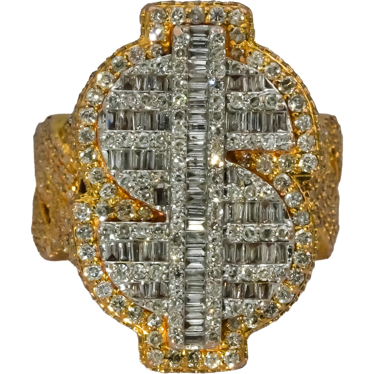 10k Rose & White Gold Diamond Cluster Dollar Sign Ring 3.50CT Size 5
