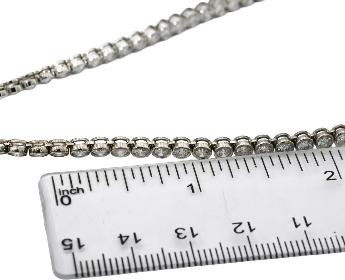 14k White Gold VS Round Bezel Set Diamond Tennis Necklace 10.51CT