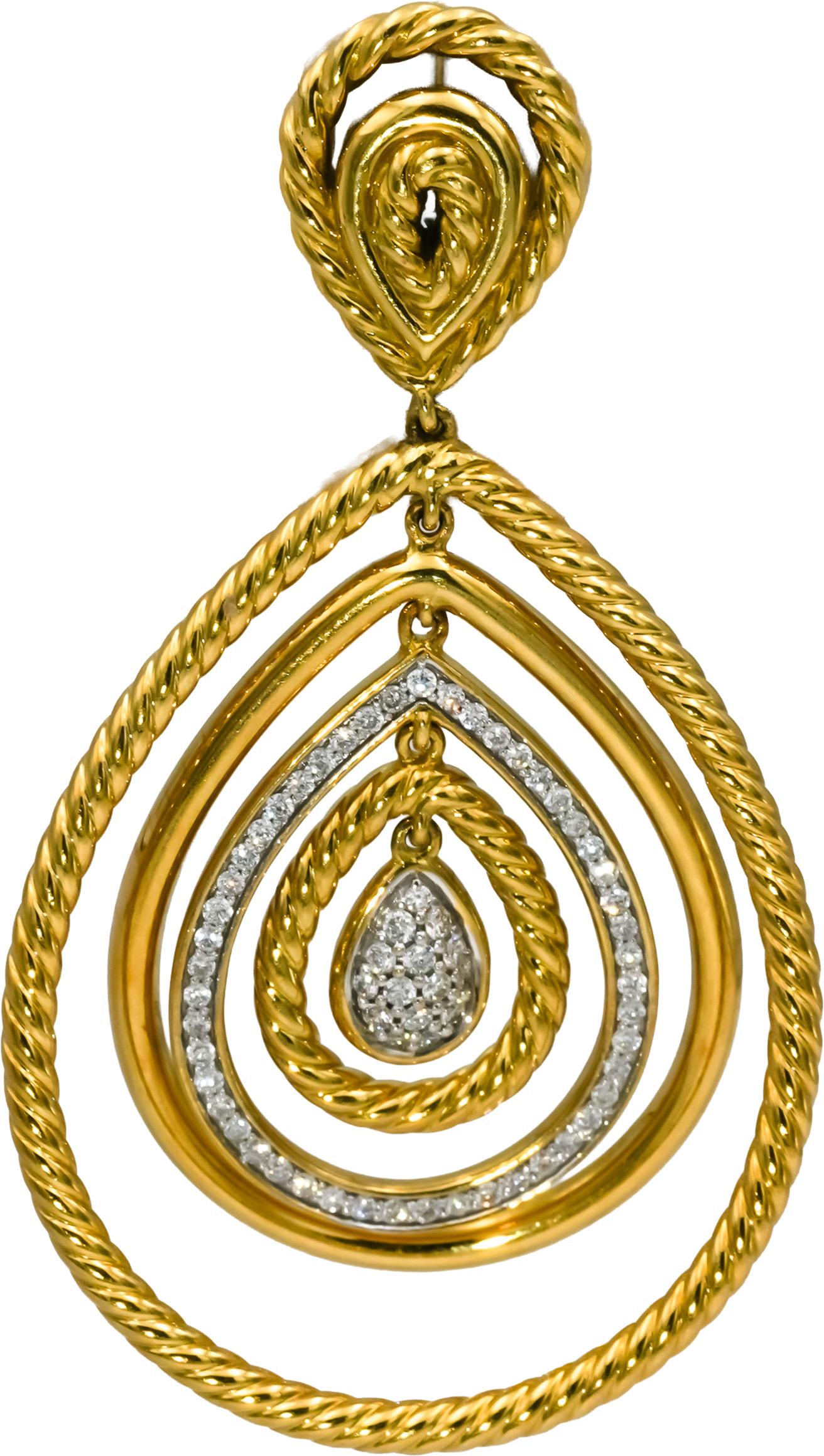 DAVID YURMAN 18k Yellow Gold VS Diamond Mobile Cable Drop Earrings 0.75CT