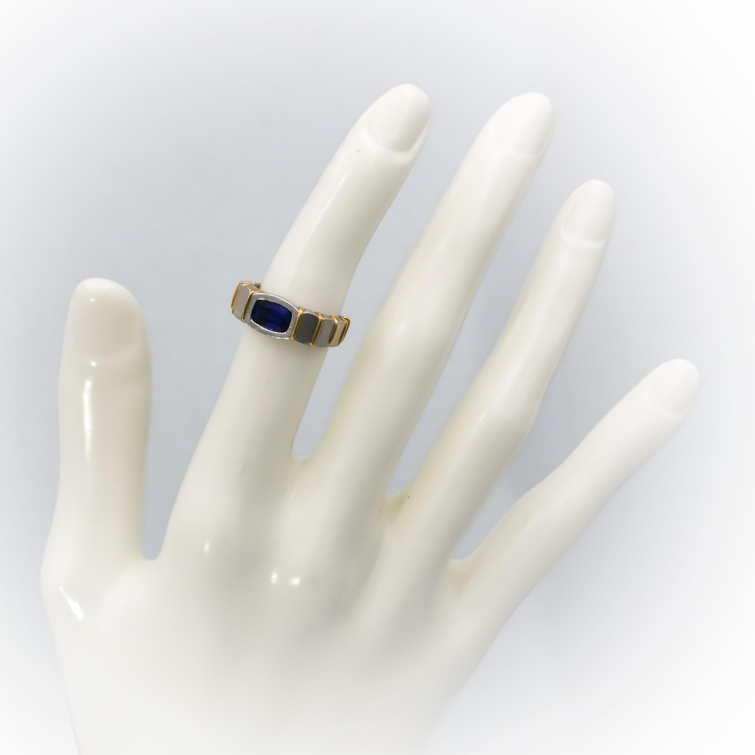 Platinum & 18k Gold Vivid Medium Blue Sapphire Solitaire Ring 1.25CT Size 4.75