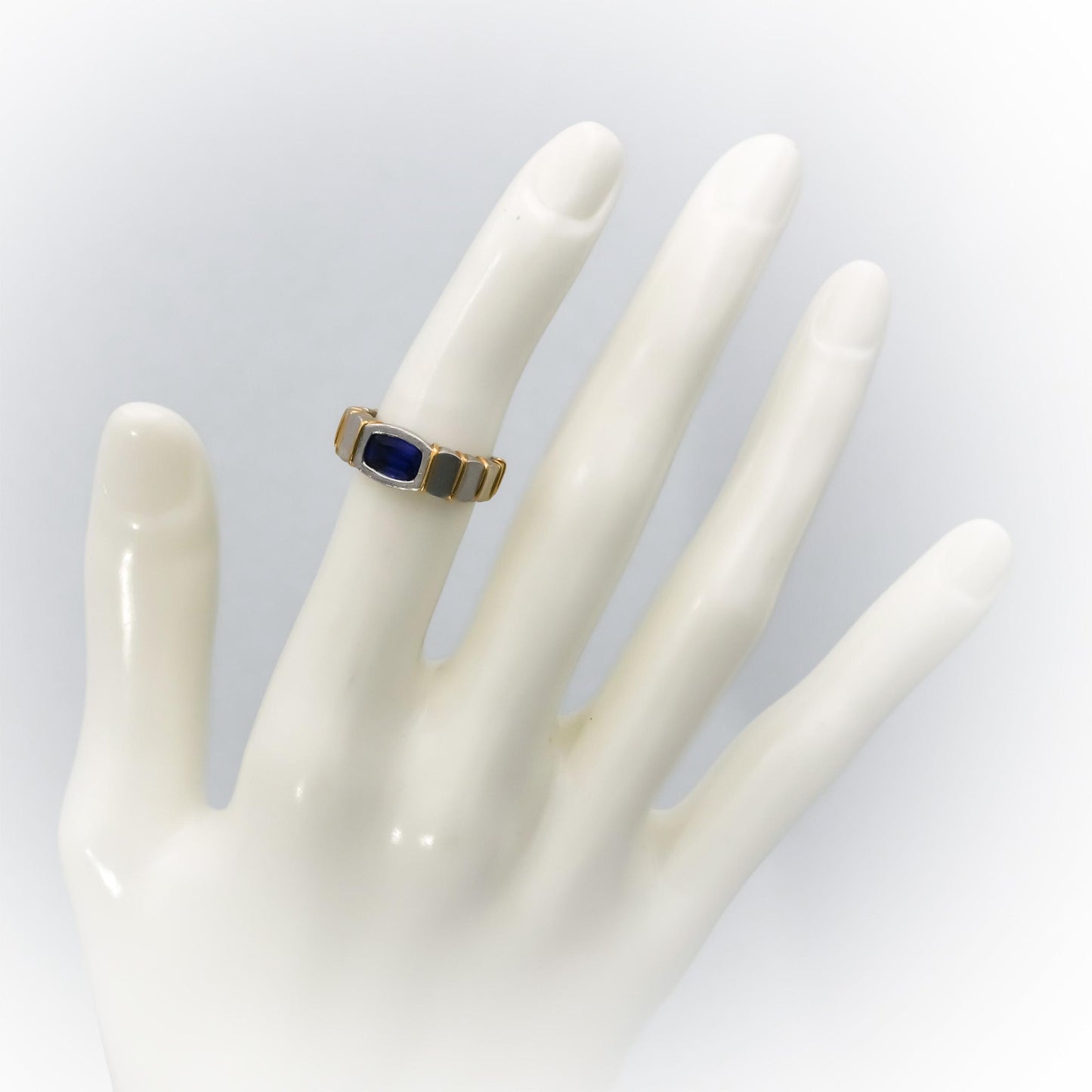 Platinum & 18k Gold Vivid Medium Blue Sapphire Solitaire Ring 1.25CT Size 4.75