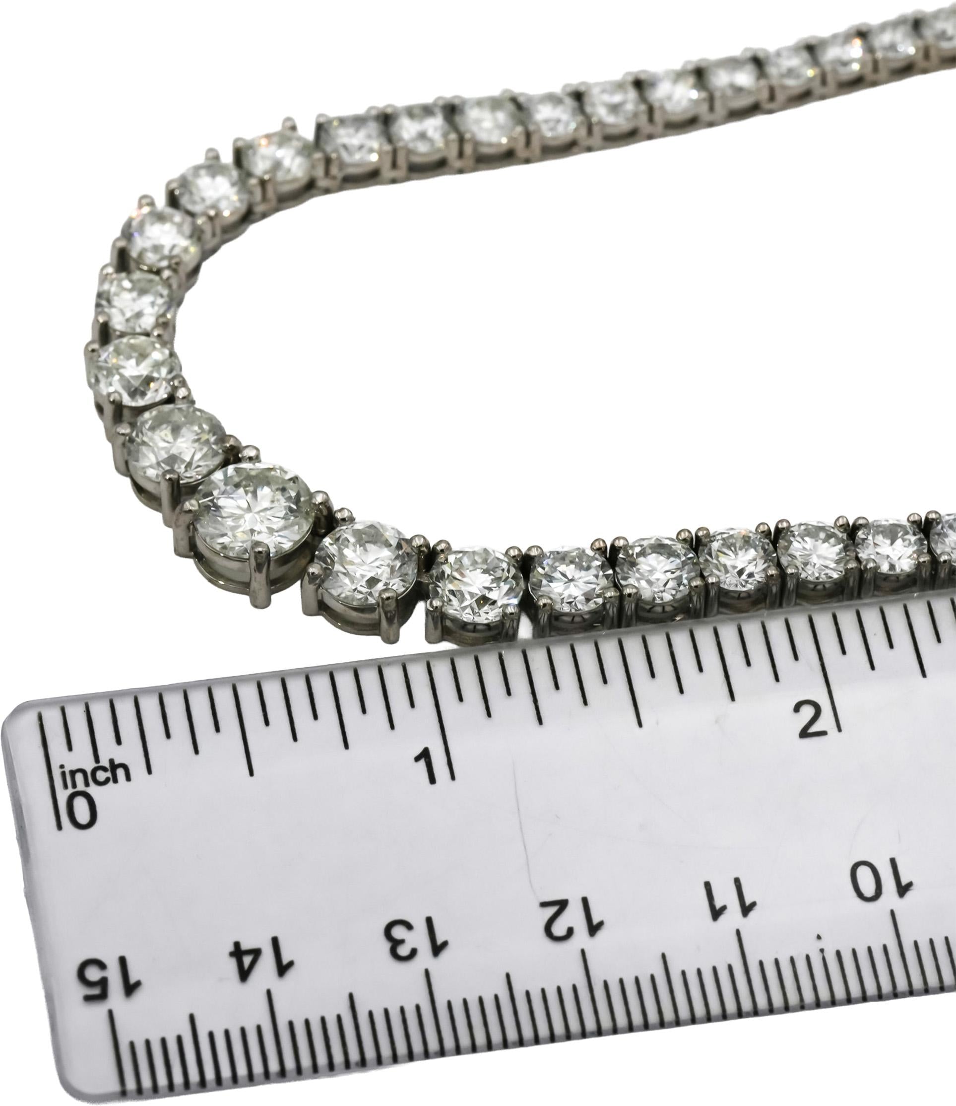 14k White Gold VS Round Diamond Graduated Riviera Necklace 24.36CT
