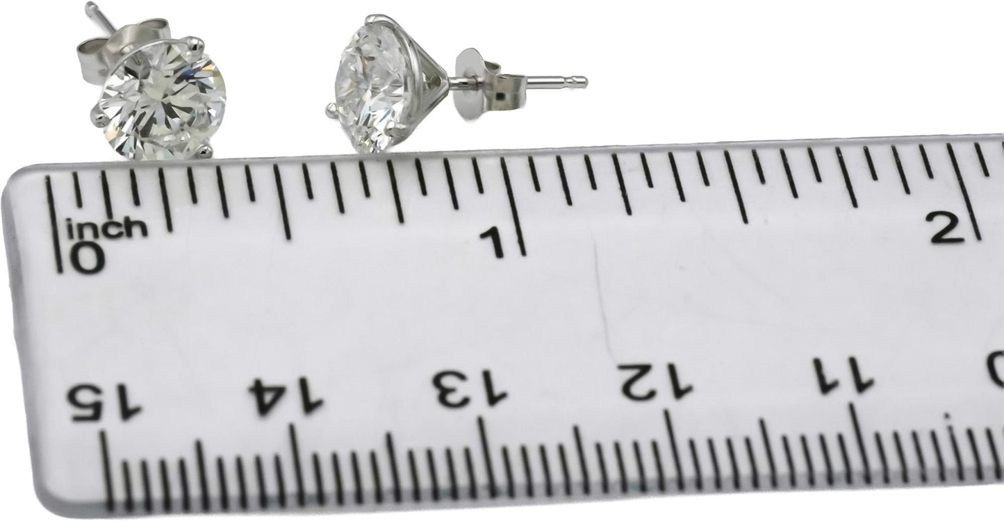 14k White Gold VS Round Lab-Grown Diamond Martini Setting Stud Earrings 4.98CT