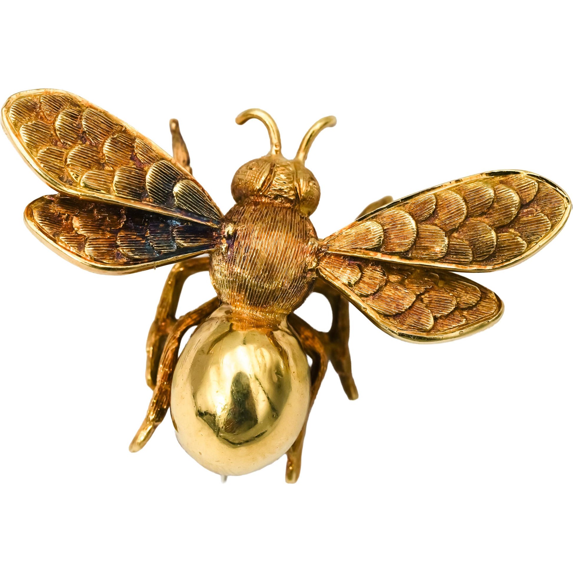 18k Yellow Gold Flying Insect Bee Brooch Pin