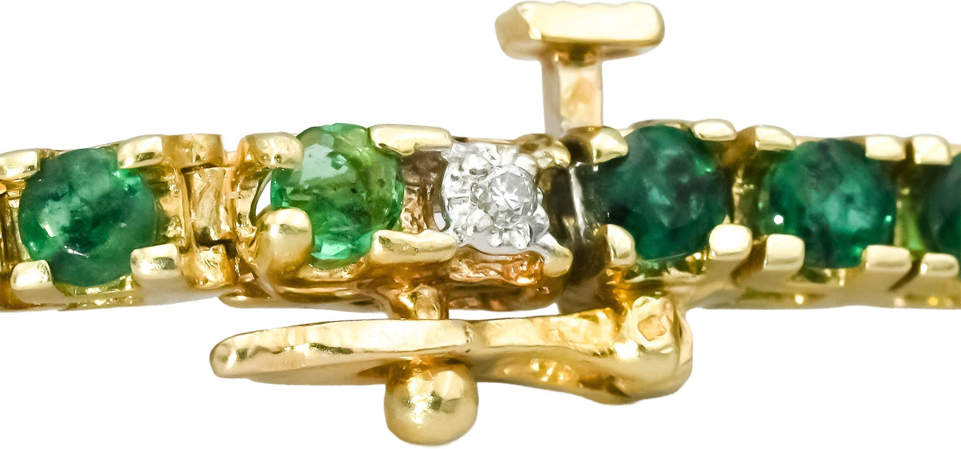 14k Yellow Gold Round Diamond and Emerald Tennis Bracelet 3.60CT