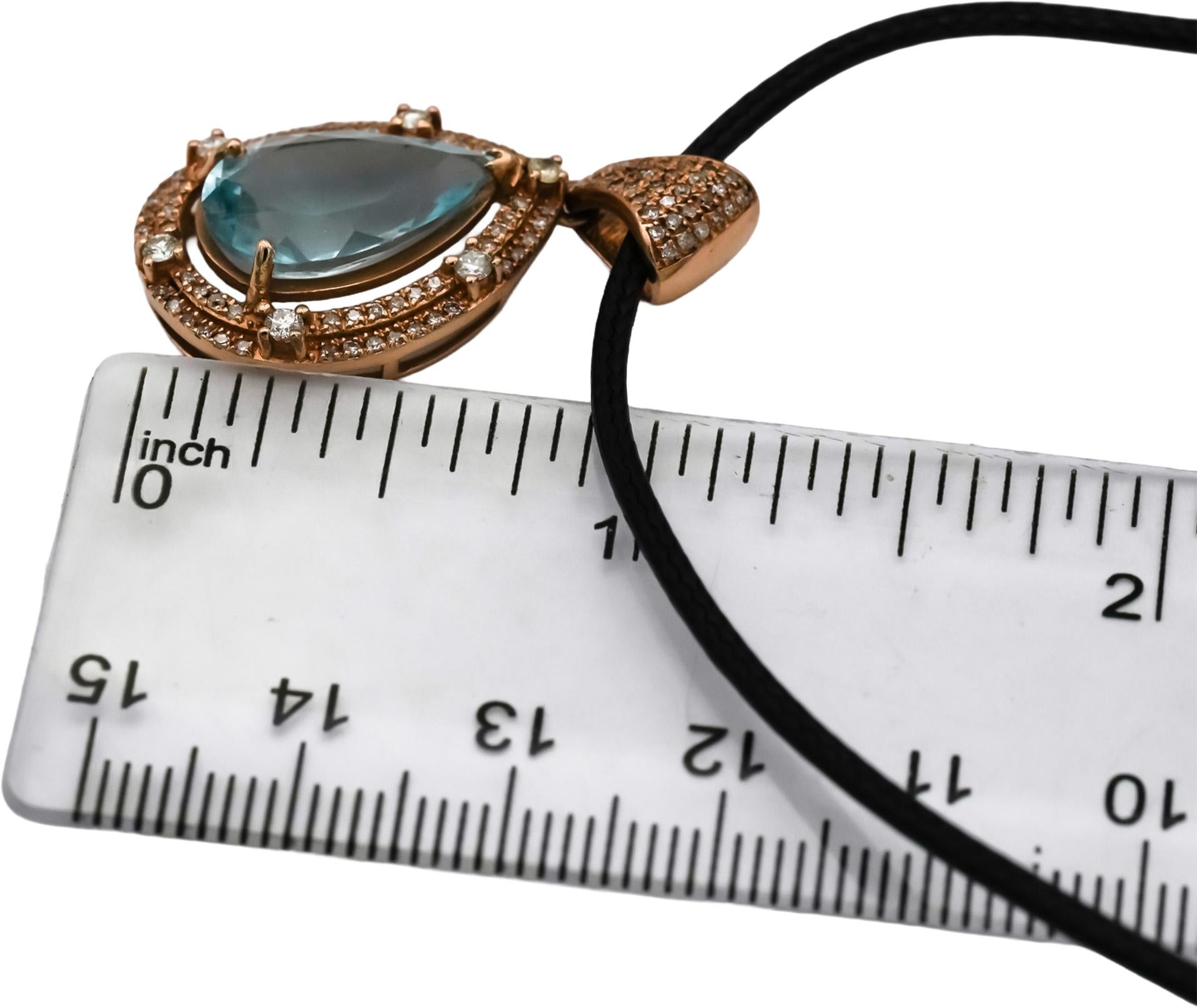 14k Rose Gold Diamond and Aquamarine Pendant Necklace 6.25CT
