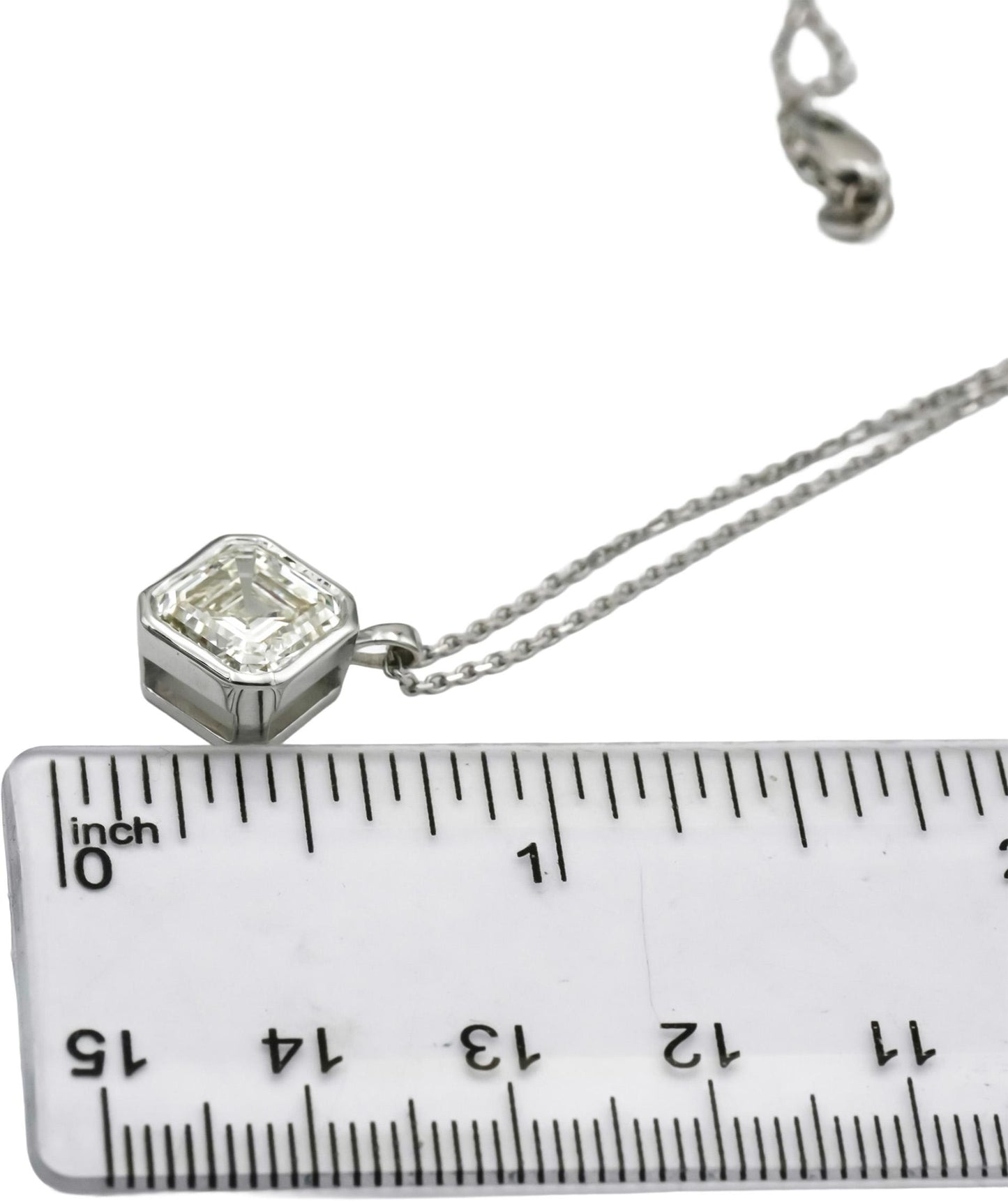 18k White Gold Lab-Grown Asscher Cut Diamond Solitaire Pendant Necklace 3.05CT