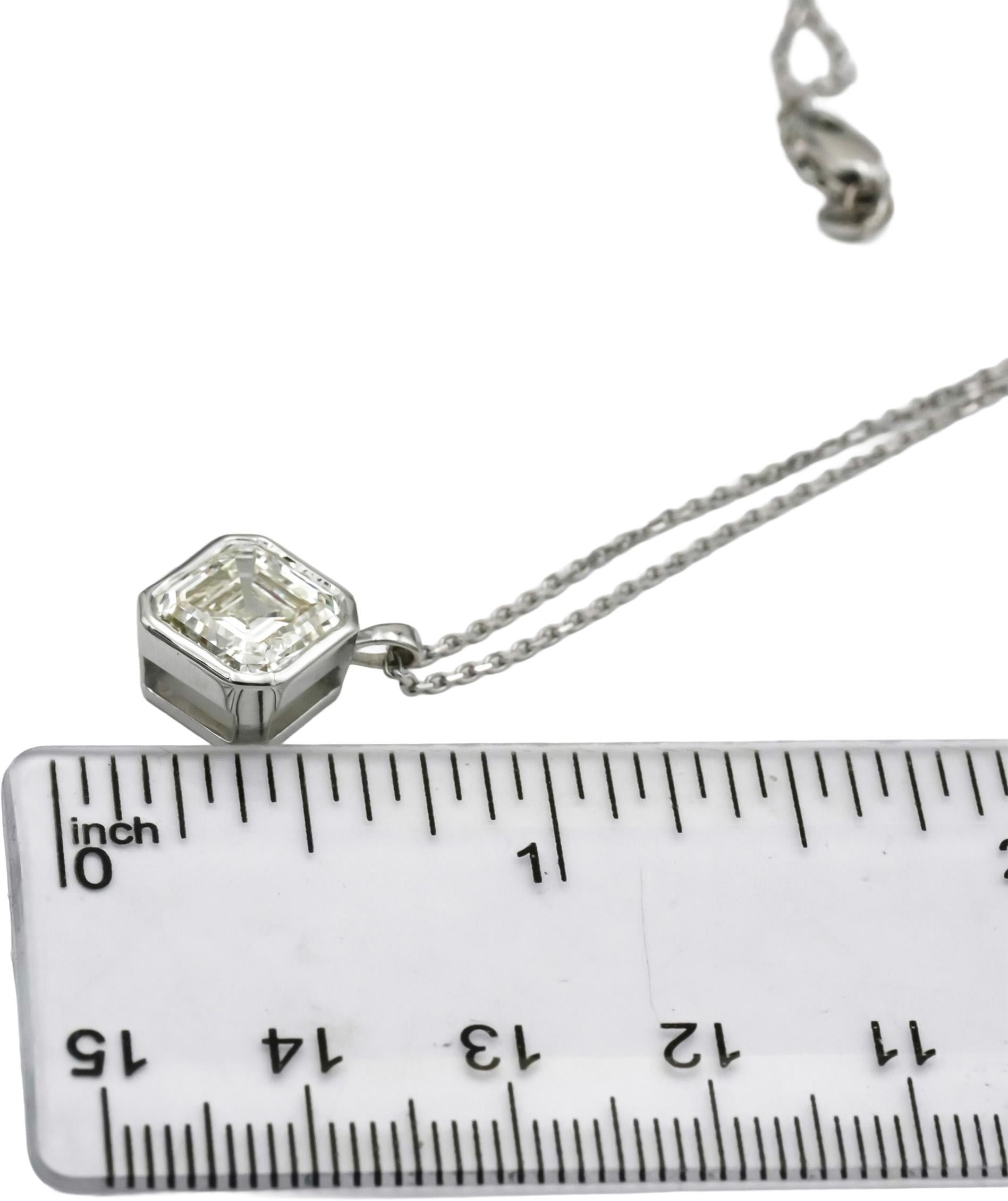 18k White Gold Lab-Grown Asscher Cut Diamond Solitaire Pendant Necklace 3.05CT