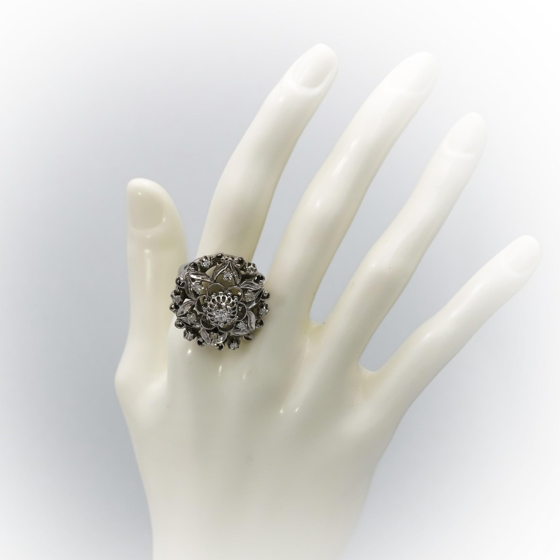 Vintage Antique 14k White Gold Round Diamond Cocktail Ring 0.75CT Size 7
