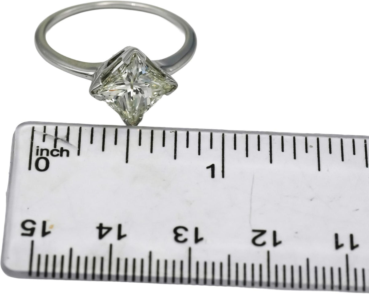 18k White Gold VS Princess Cut Natural Diamond Solitaire Ring 2.59CT Size 9.25