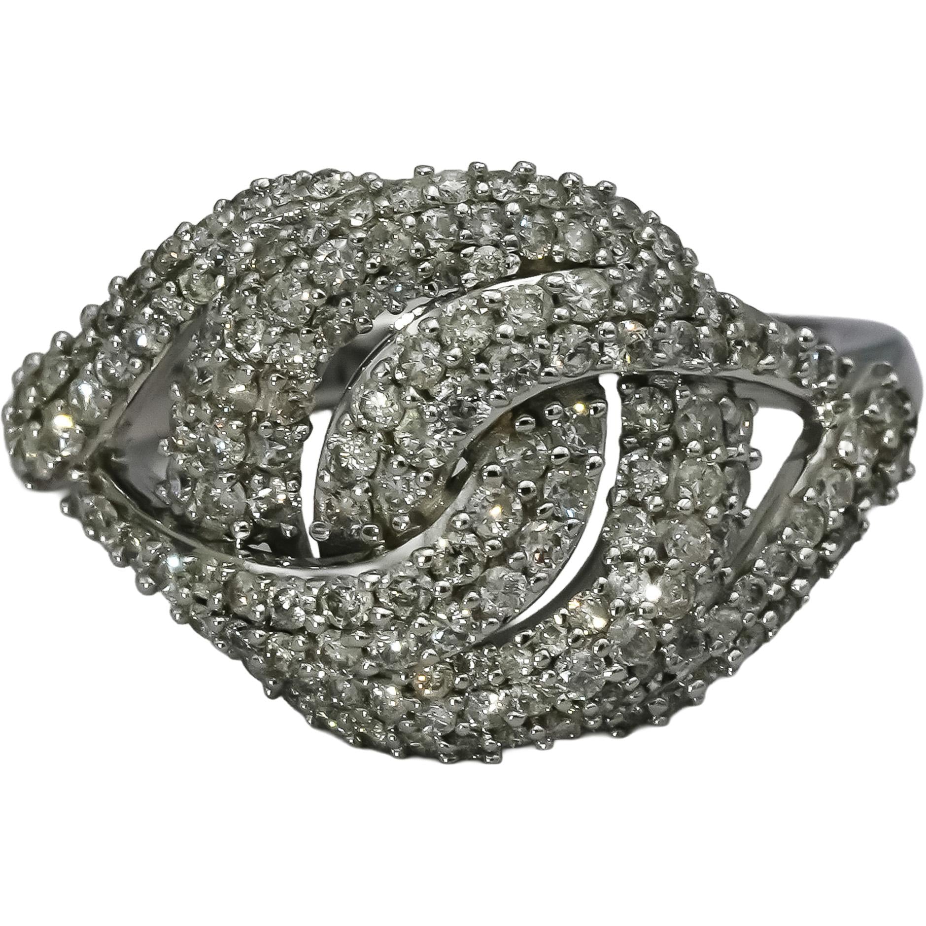 10k White Gold Round Diamond Cluster Twist Knot Ring 1.0CT Size 7