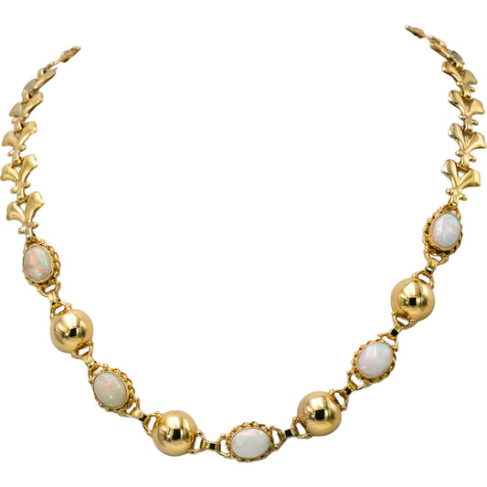 Vintage Antique 14k Yellow Gold Cabochon Opal Fancy Link Necklace 10.0CT