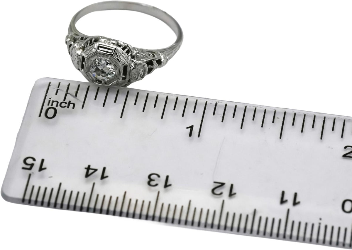 18k White Gold VS Round Diamond Filigree Ring 0.27CT Size 6.75
