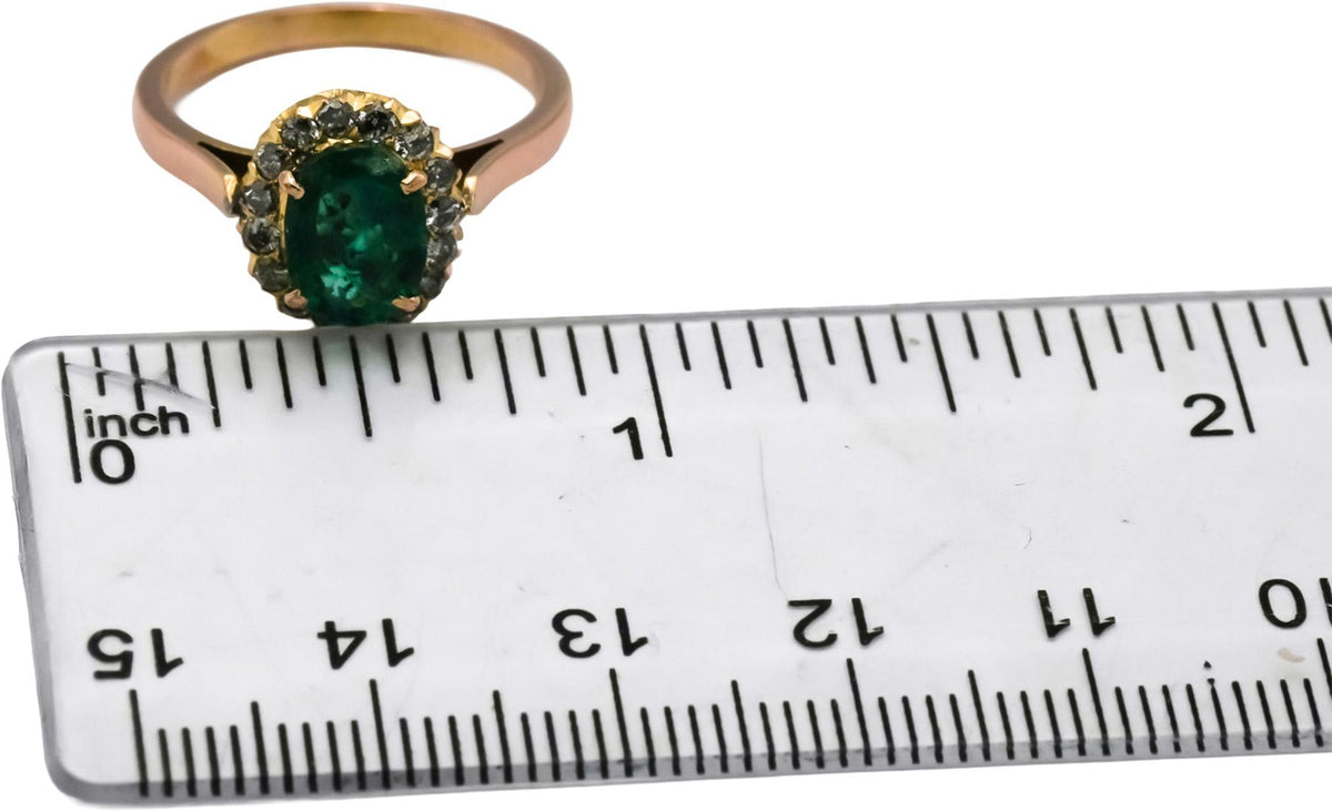 14k Rose Gold Diamond and Emerald Halo Ring 2.25CT Size 6