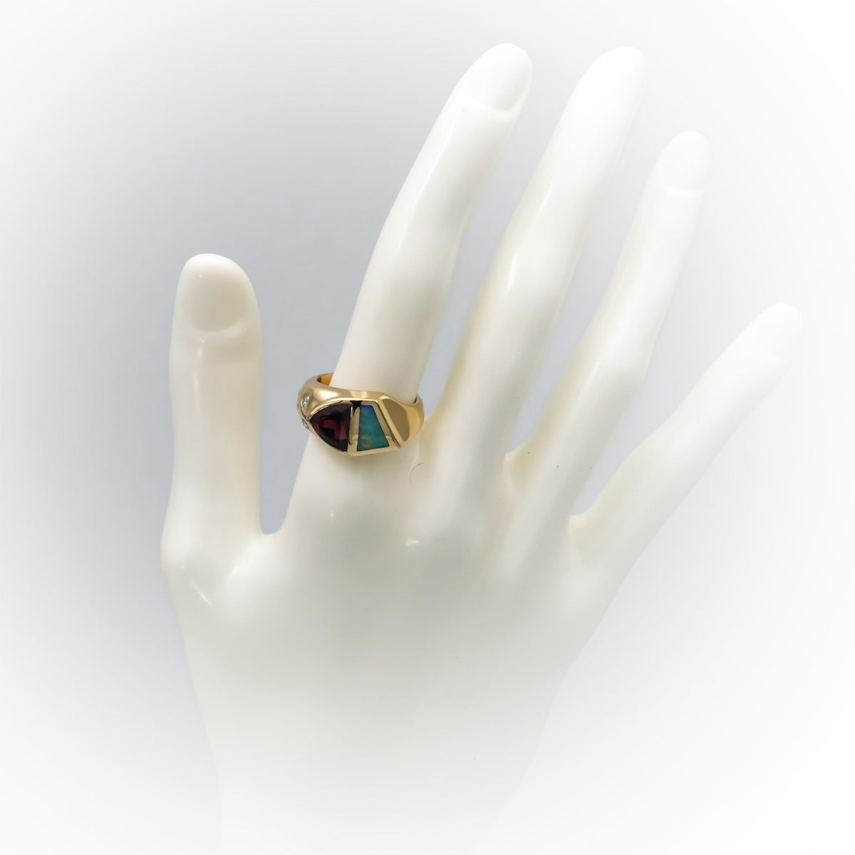 14k Yellow Gold Diamond Tourmaline Opal Cocktail Ring 2.75CT Size 6.75