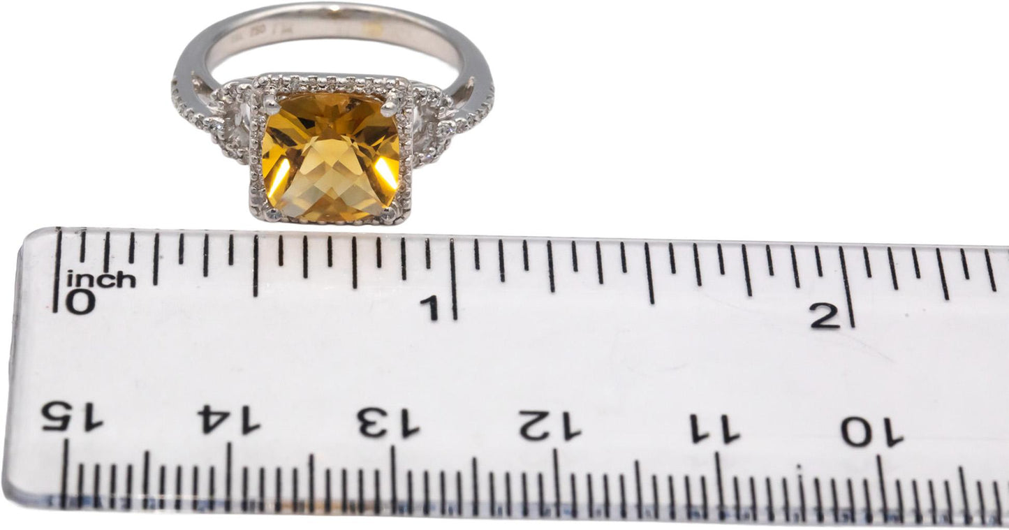 18k White Gold 2.65CT Diamond and Citrine Square Halo Ring Size 6.75