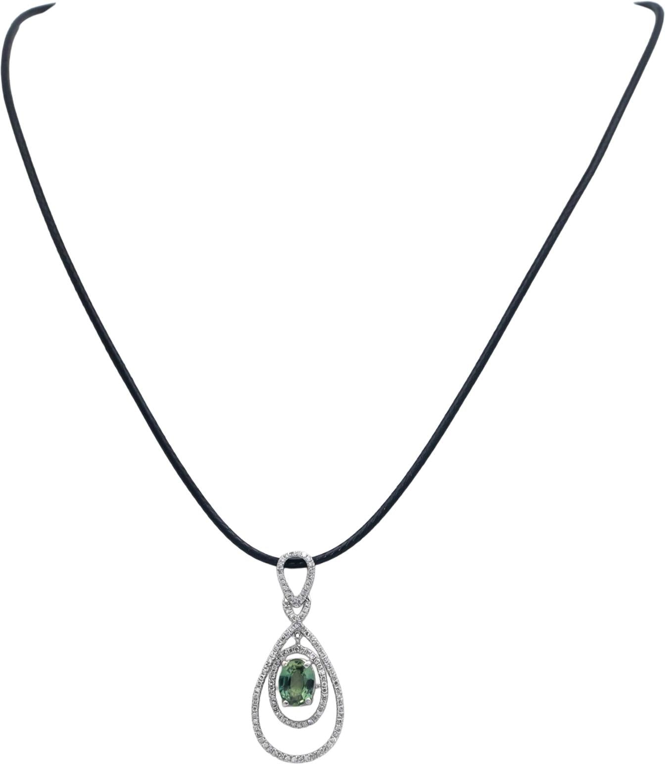 18k White Gold Jewelry VS 1.84CT Diamond and Green Sapphire Pendant Necklace