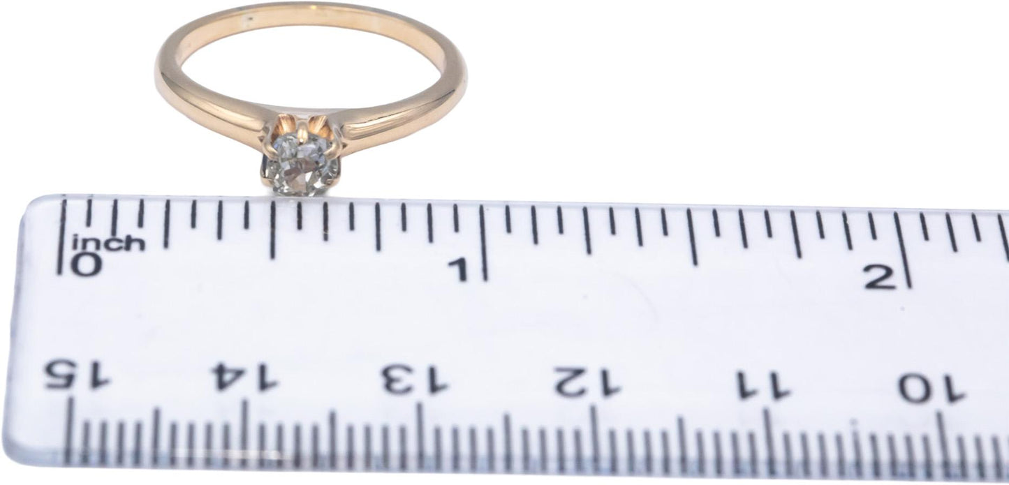Vintage Antique 14k Gold 0.35CT Old Mine Cut Diamond Solitaire Ring Size 6.75