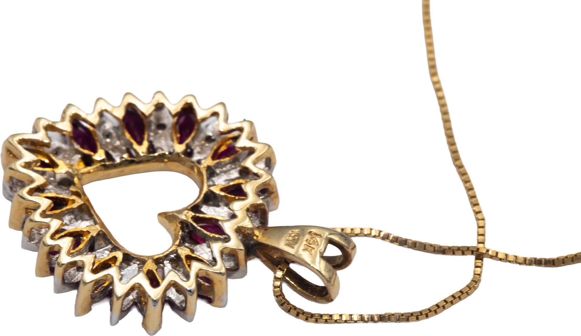 14k Yellow & White Gold 0.65CT Diamond and Ruby Heart Pendant Necklace