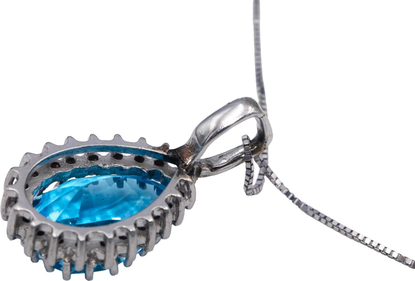 14k White Gold Jewelry 16.25CT Diamond and Blue Topaz Pendant Necklace Chain