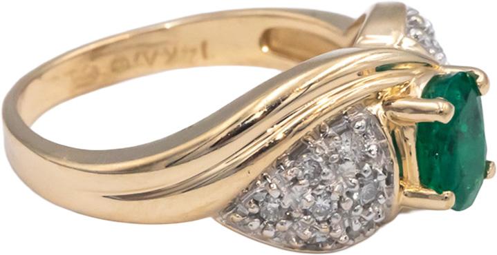 14k Yellow Gold Round Diamond Oval Emerald Cocktail Ring 0.70CT Size 7