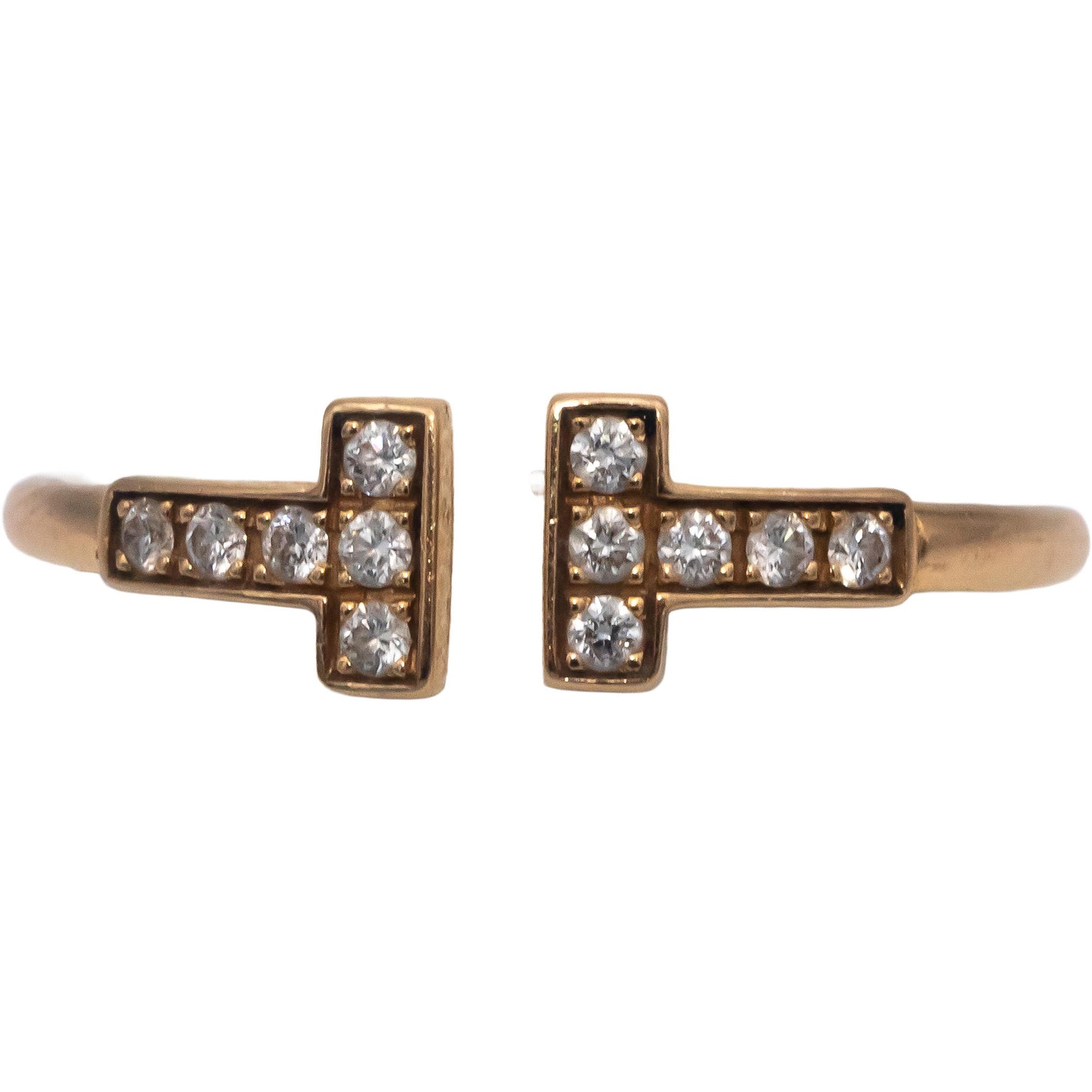 TIFFANY & CO. 18k Rose Gold Round Diamond Tiffany T Ring .14CT w/ Box