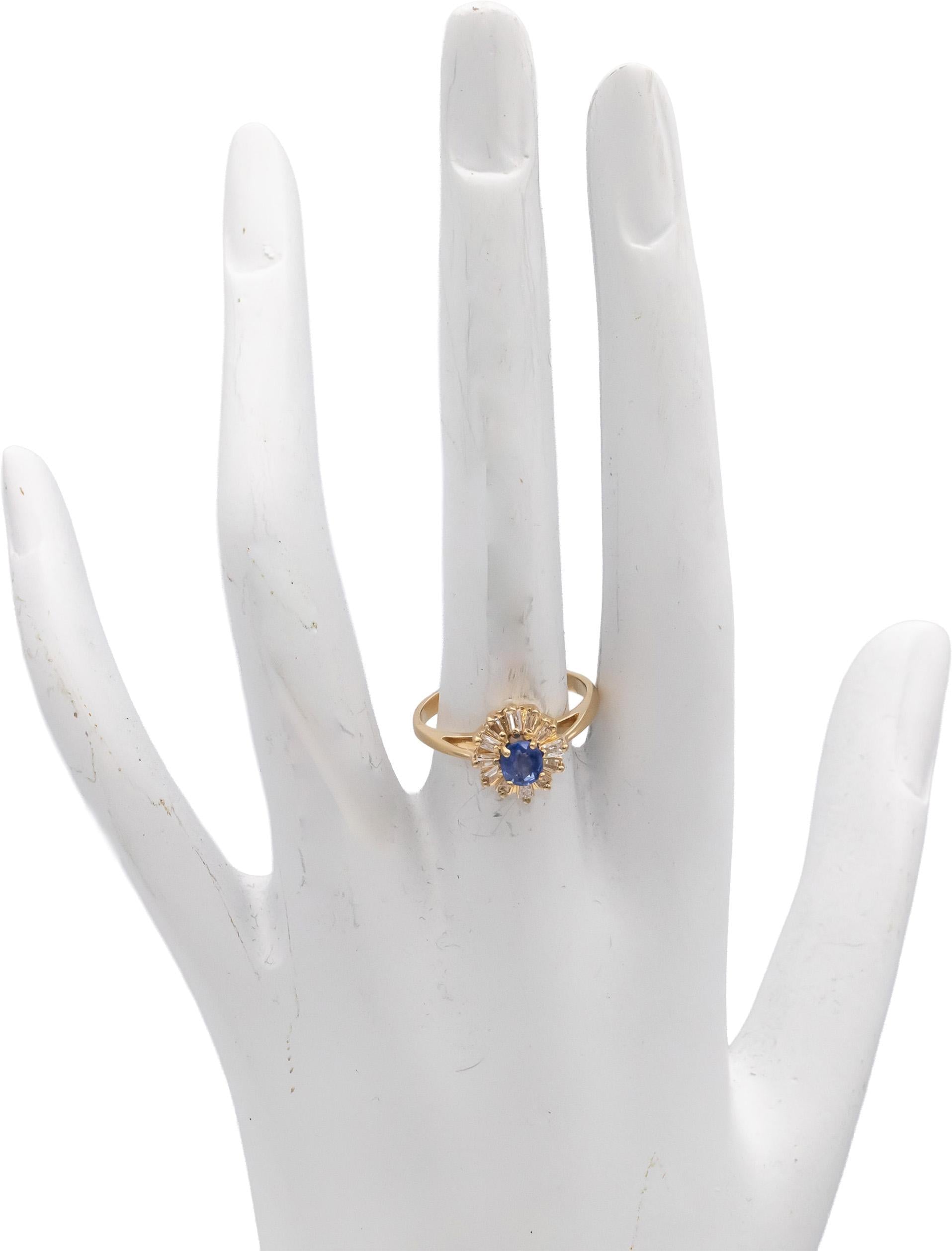 14k Yellow Gold Oval Sapphire Baguette Diamond Halo Ring 0.75CT Size 6.25