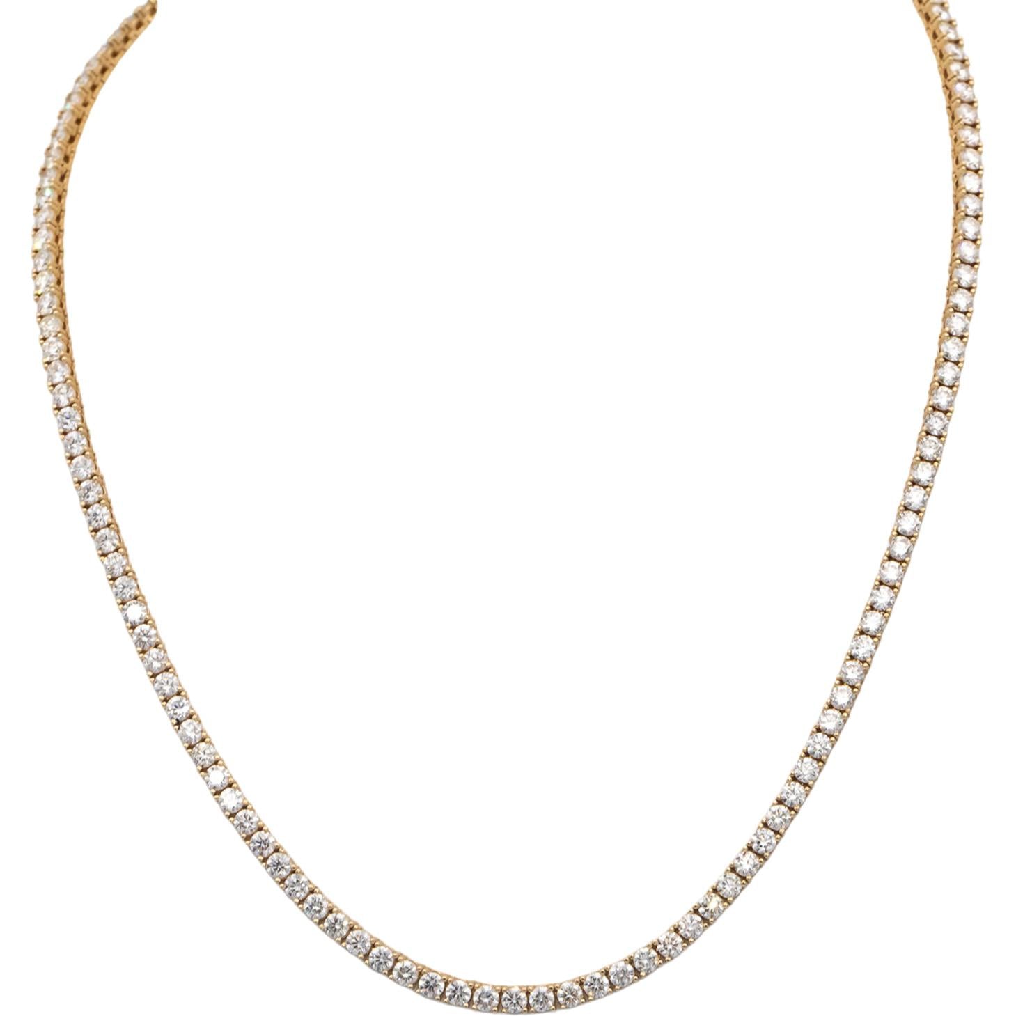 14k Yellow Gold VS Round Diamond Tennis Necklace 10.41CT