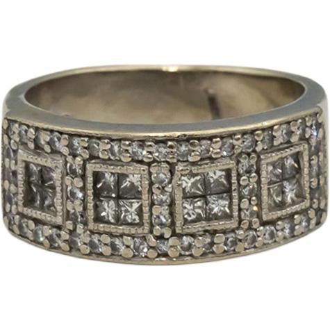 14k White Gold Princess and Round Diamond Band Ring 0.50CT Size 6